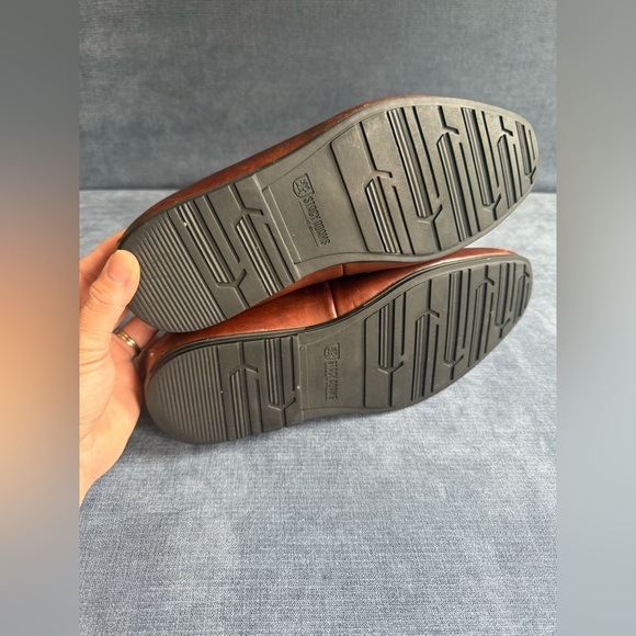 Stacy Adams Brown Leather Loafers Mens SZ 9.5M Slip On Chain Accent Professional - Picture 7 of 9